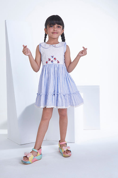 Soleilclo "Blue Bay" Sleeveless Hand Embroidered Cotton Dress