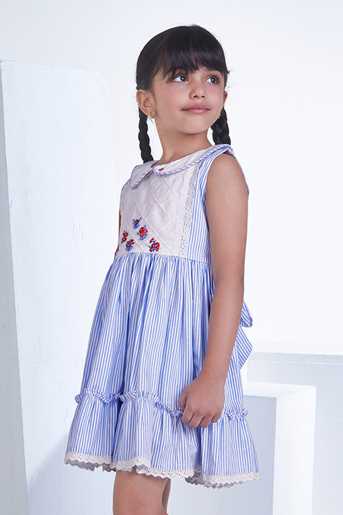 Soleilclo "Blue Bay" Sleeveless Hand Embroidered Cotton Dress