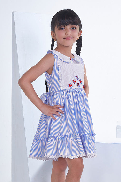 Soleilclo "Blue Bay" Sleeveless Hand Embroidered Cotton Dress