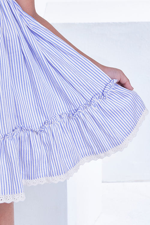 Soleilclo "Blue Bay" Sleeveless Hand Embroidered Cotton Dress