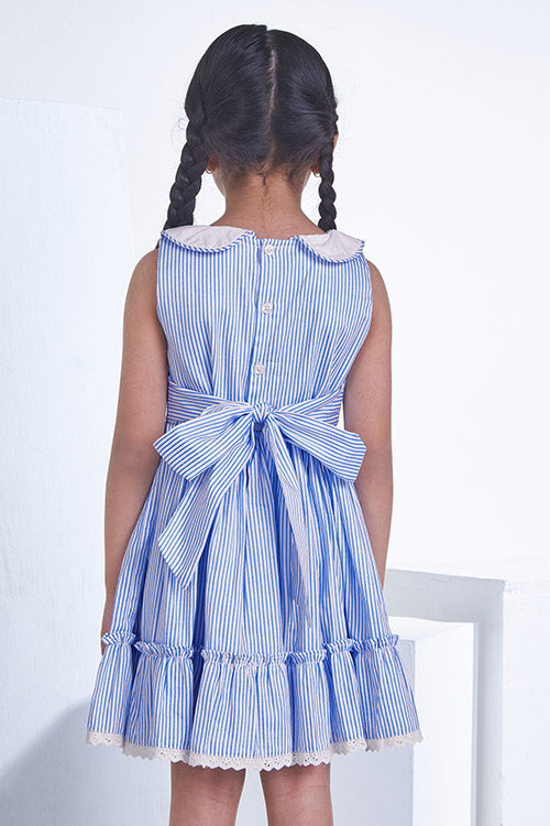 Soleilclo "Blue Bay" Sleeveless Hand Embroidered Cotton Dress