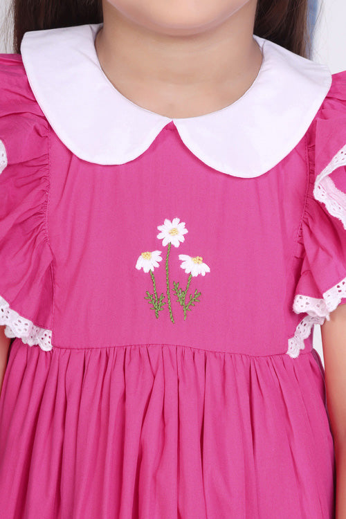 Soleilclo "Pink Embroidered Cotton Puffed Sleeves Dress"