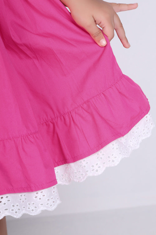 Soleilclo "Pink Embroidered Cotton Puffed Sleeves Dress"