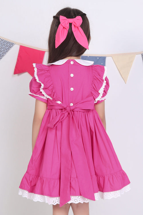 Soleilclo "Pink Embroidered Cotton Puffed Sleeves Dress"
