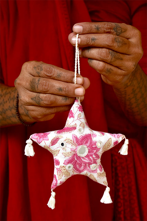 Okhai 'Merry' Hand Block Printed Christmas Ornament