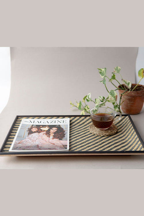 Kadam Haat Handmade Bamboo Serving Tray - Black & Natural