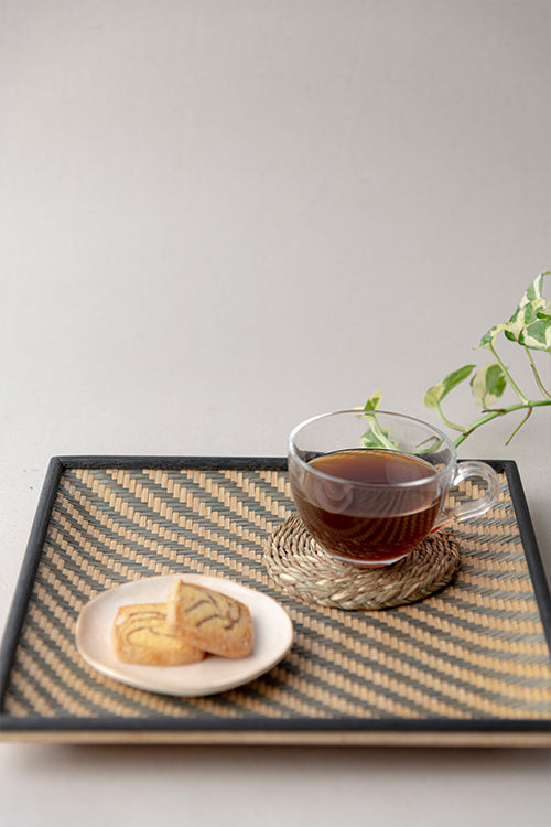 Kadam Haat Handmade Bamboo Serving Tray - Black & Natural