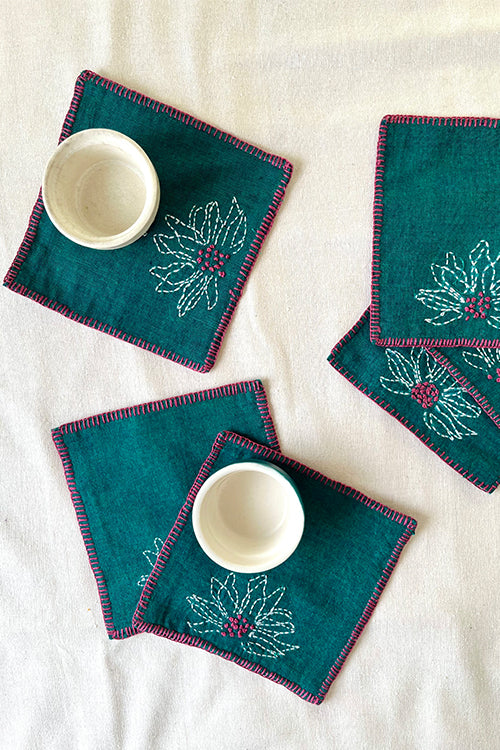 Okhai "Cherubs" Hand Embroidered Pure Cotton Set of 6 Coasters