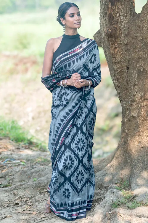 The ICH Sambalpuri Handwoven Ikat Soft Cotton Saree - Phool Bhag