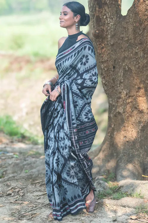 The ICH Sambalpuri Handwoven Ikat Soft Cotton Saree - Phool Bhag