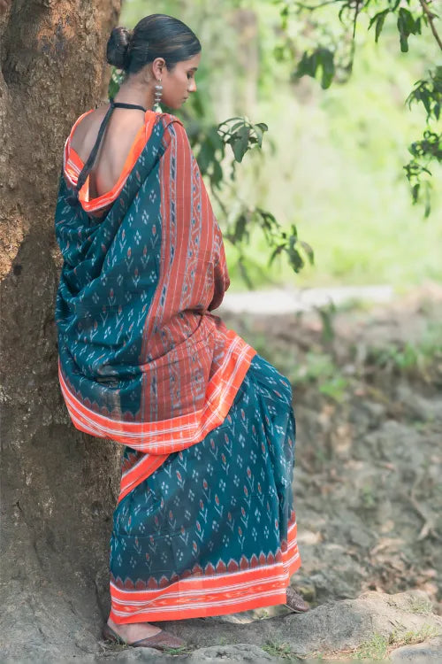 The ICH Sambalpuri Handwoven Ikat Soft Cotton Saree - Aranya Van