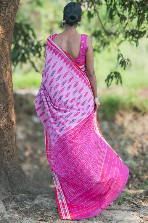 The ICH Sambalpuri Handwoven Ikat Soft Cotton Saree - Gul Bhag