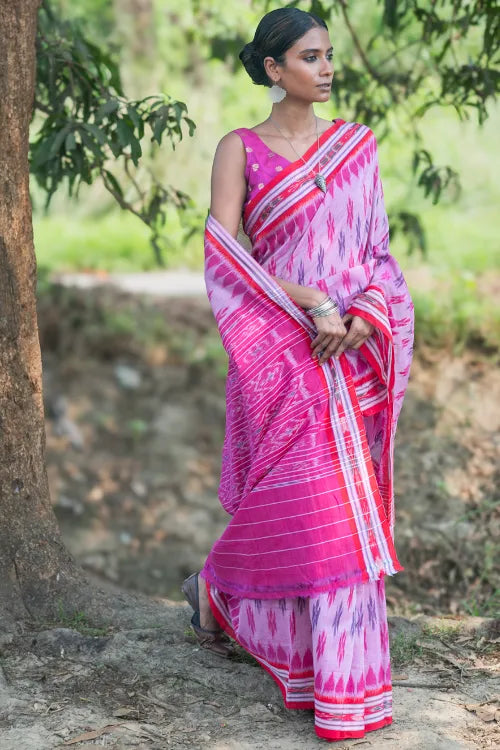 The ICH Sambalpuri Handwoven Ikat Soft Cotton Saree - Gul Bhag