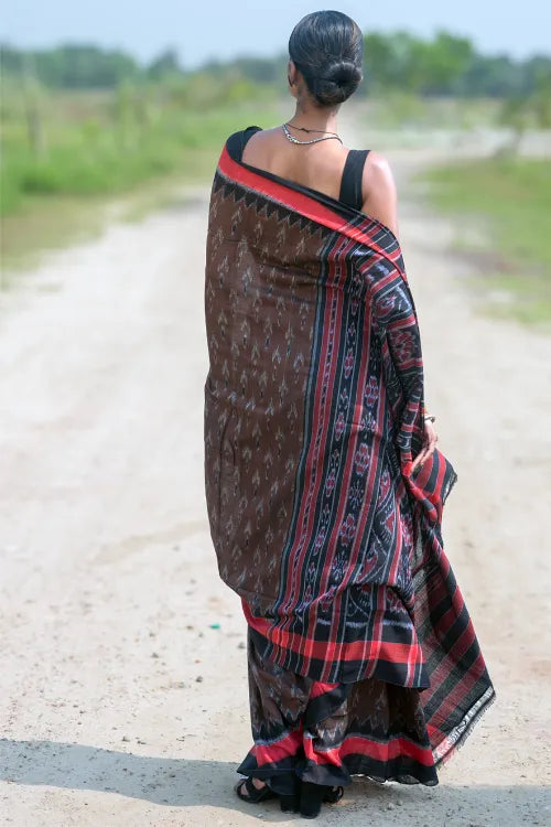 The ICH Sambalpuri Handwoven Ikat Soft Cotton Saree - Man Kasturi