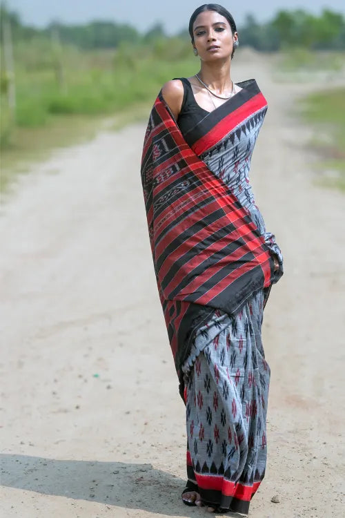 The ICH Sambalpuri Handwoven Ikat Soft Cotton Saree - Rudr Megh