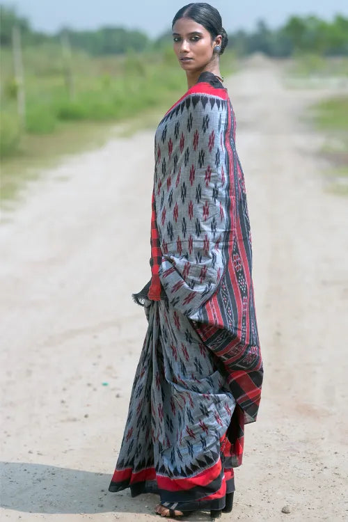 The ICH Sambalpuri Handwoven Ikat Soft Cotton Saree - Rudr Megh