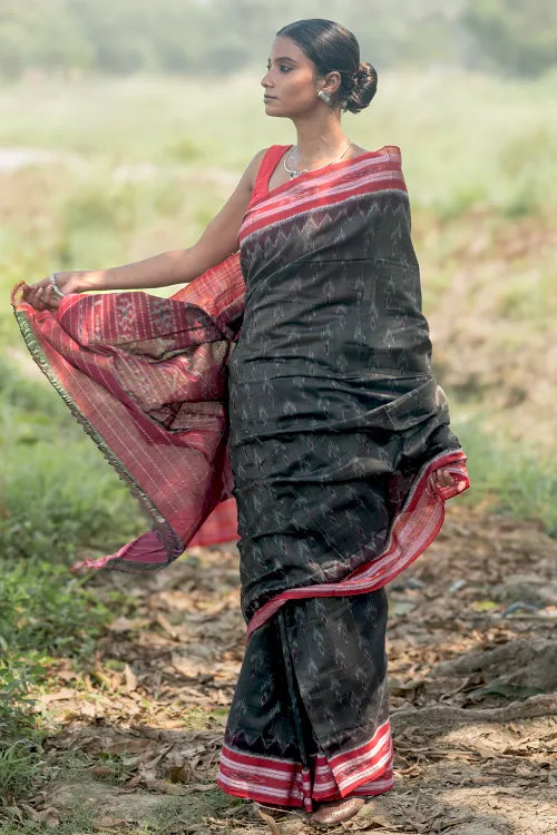 The ICH Sambalpuri Handwoven Ikat Soft Cotton Saree - Kansa Raag