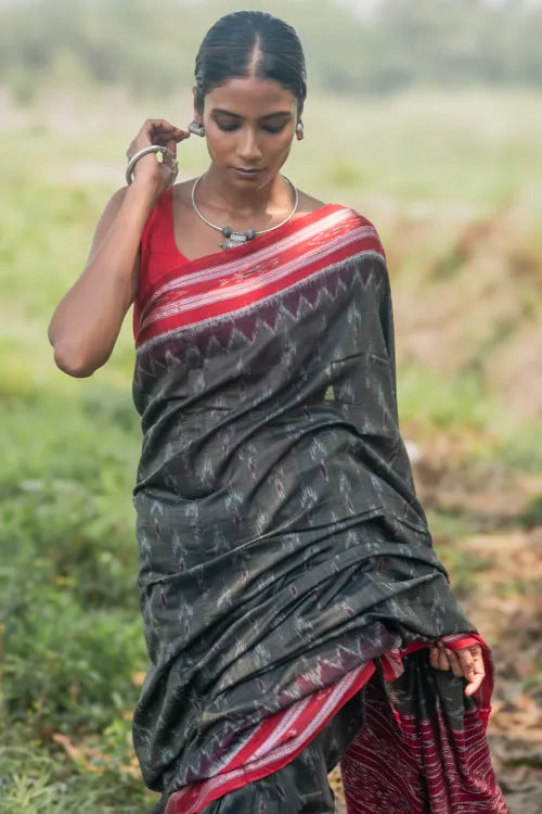 The ICH Sambalpuri Handwoven Ikat Soft Cotton Saree - Kansa Raag