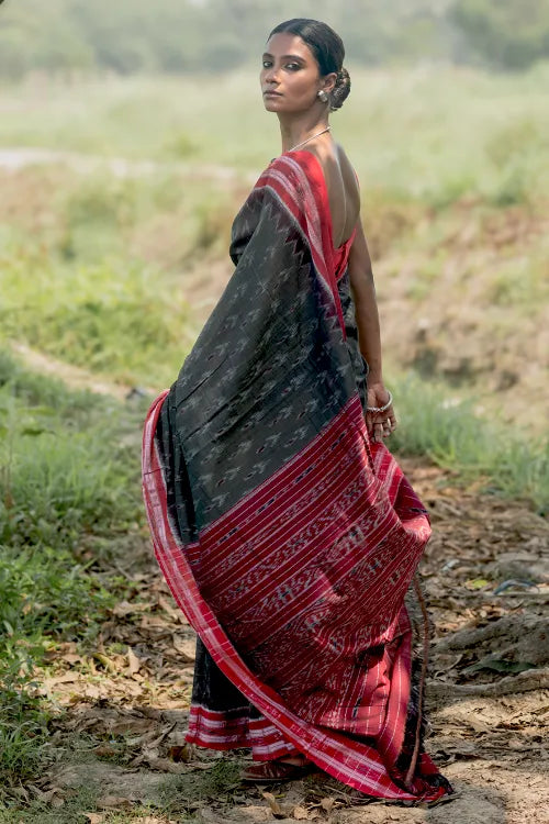 The ICH Sambalpuri Handwoven Ikat Soft Cotton Saree - Kansa Raag