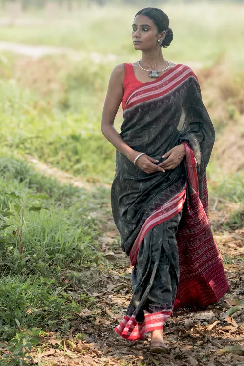 The ICH Sambalpuri Handwoven Ikat Soft Cotton Saree - Kansa Raag