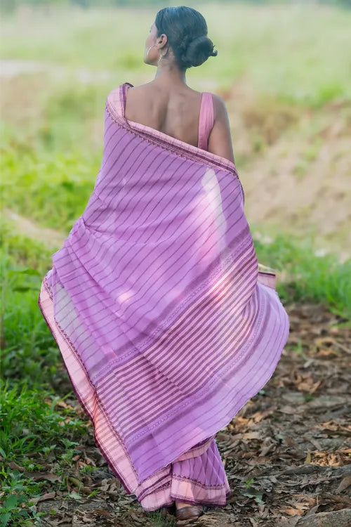 The ICH Bengal Weaves. Handwoven Cotton Saree - Lavender Rekha