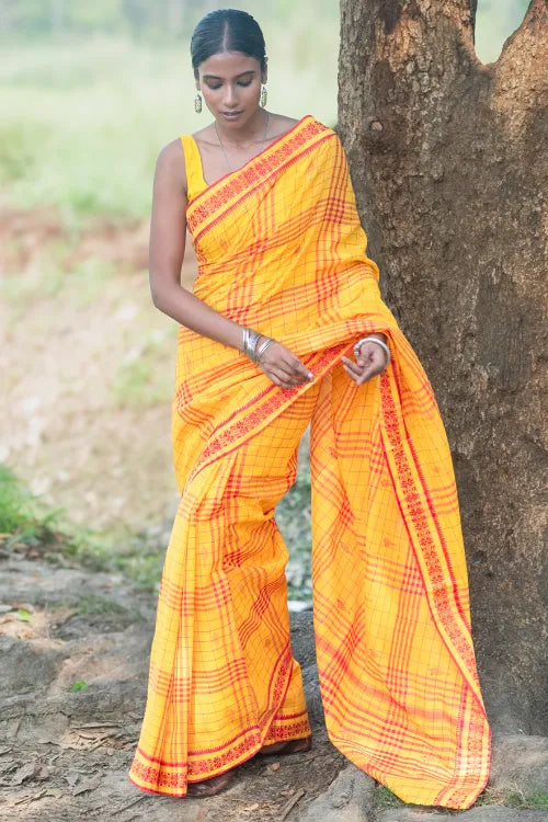 The ICH Bengal Weaves. Handwoven Cotton Saree - Basant Tara