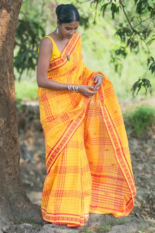 The ICH Bengal Weaves. Handwoven Cotton Saree - Basant Tara