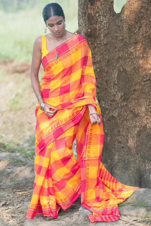 The ICH Bengal Weaves. Handwoven Cotton Saree - Aam Gulab