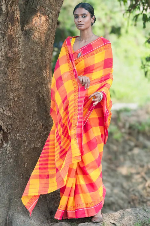 The ICH Bengal Weaves. Handwoven Cotton Saree - Aam Gulab