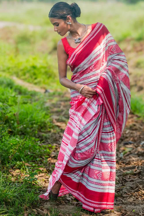 The ICH Bengal Weaves. Handwoven Cotton Saree - Lal Chand