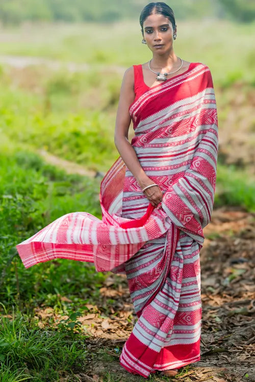 The ICH Bengal Weaves. Handwoven Cotton Saree - Lal Chand