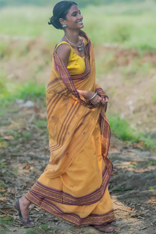 The ICH Bengal Weaves. Handwoven Cotton Saree - Haldi Gatha