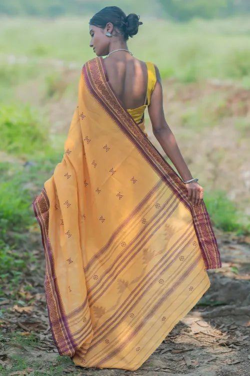 The ICH Bengal Weaves. Handwoven Cotton Saree - Haldi Gatha