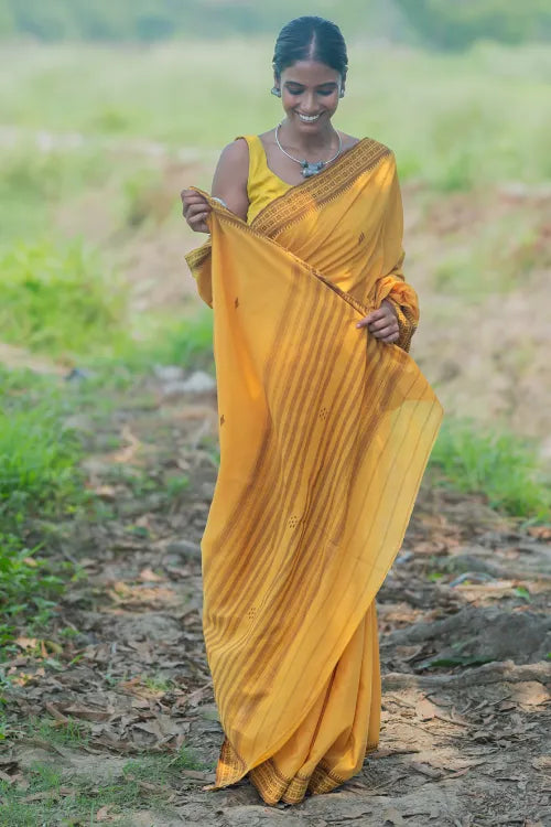 The ICH Bengal Weaves. Handwoven Cotton Saree - Sonar Tuli