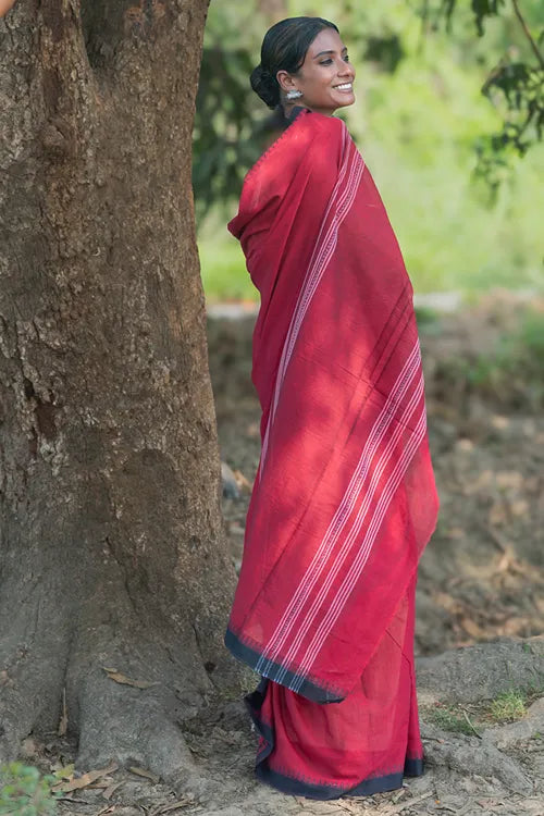 The ICH Bengal Weaves. Handwoven Soft Cotton Saree - Ruby Rose