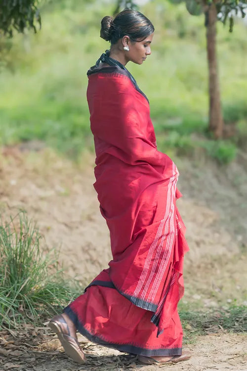 The ICH Bengal Weaves. Handwoven Soft Cotton Saree - Ruby Rose