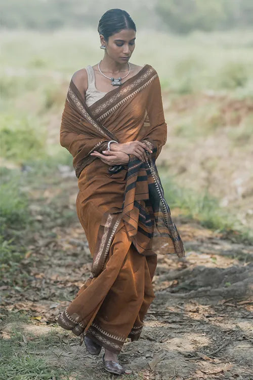 The ICH Bengal Weaves. Handwoven Soft Cotton Saree - Copper Dusk
