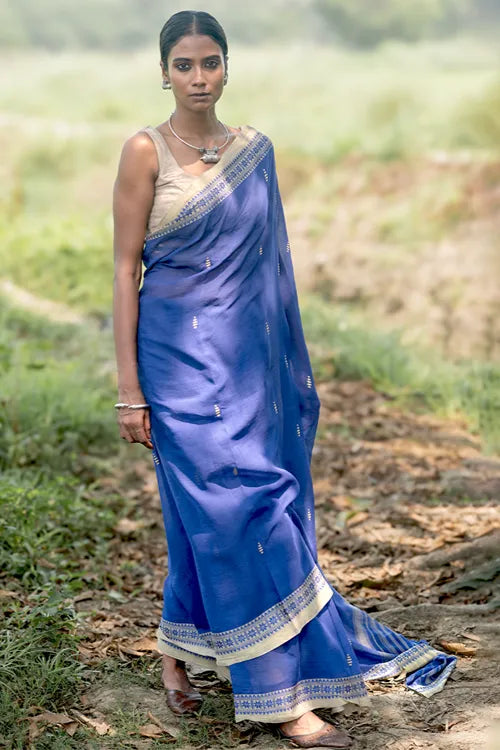 The ICH Bengal Weaves. Handwoven Soft Cotton Saree - Sapphire Meadow