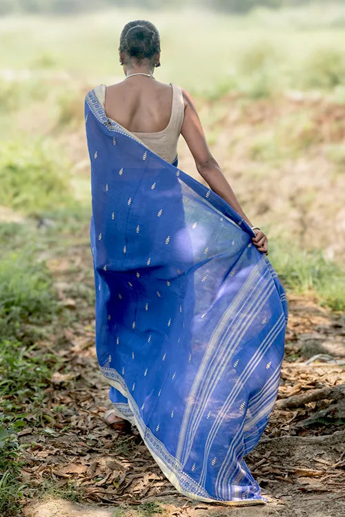 The ICH Bengal Weaves. Handwoven Soft Cotton Saree - Sapphire Meadow