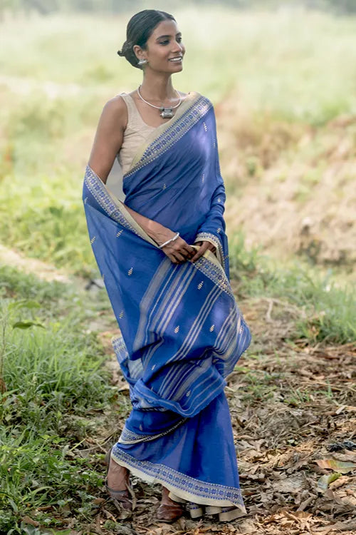 The ICH Bengal Weaves. Handwoven Soft Cotton Saree - Sapphire Meadow
