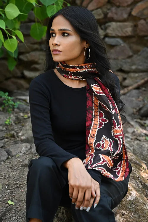 The ICH Light & Soft. Handcrafted Silk Batik Scarf - Ember Bloom
