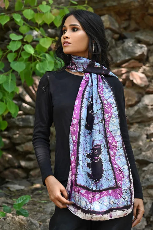 The ICH Light & Soft. Handcrafted Silk Batik Scarf - Amethyst