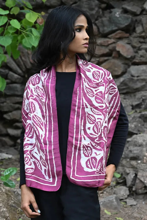 The ICH Light & Soft. Handcrafted Silk Batik Scarf - Mulberry Vine