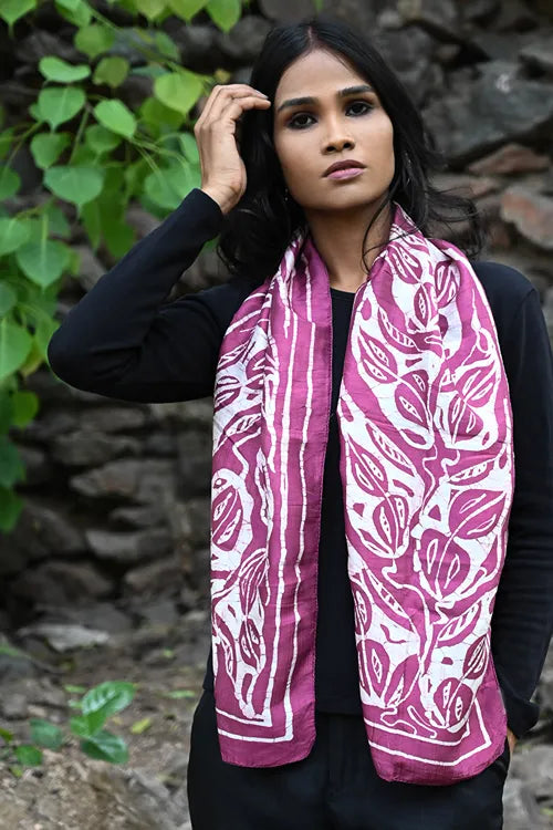 The ICH Light & Soft. Handcrafted Silk Batik Scarf - Mulberry Vine