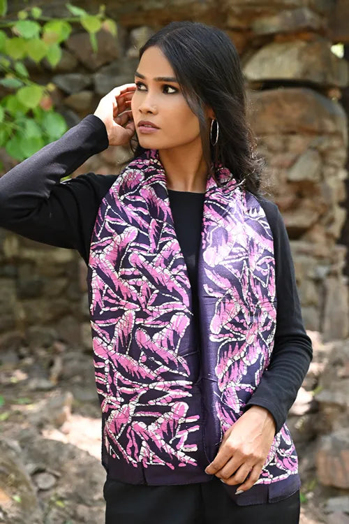 The ICH Light & Elegant. Handcrafted Silk Batik Scarf - Pink Orchids