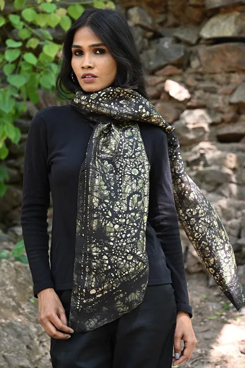 The ICH Light & Soft. Handcrafted Silk Batik Scarf - Olive Sage