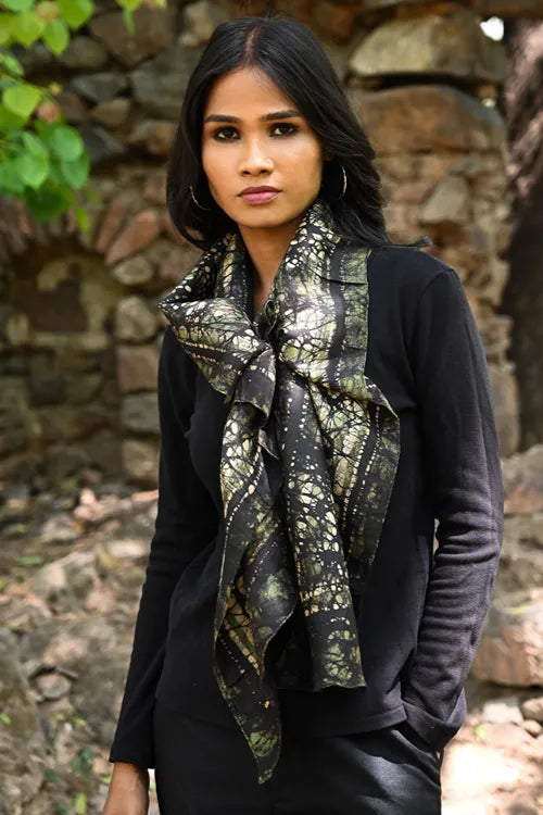 The ICH Light & Soft. Handcrafted Silk Batik Scarf - Olive Sage