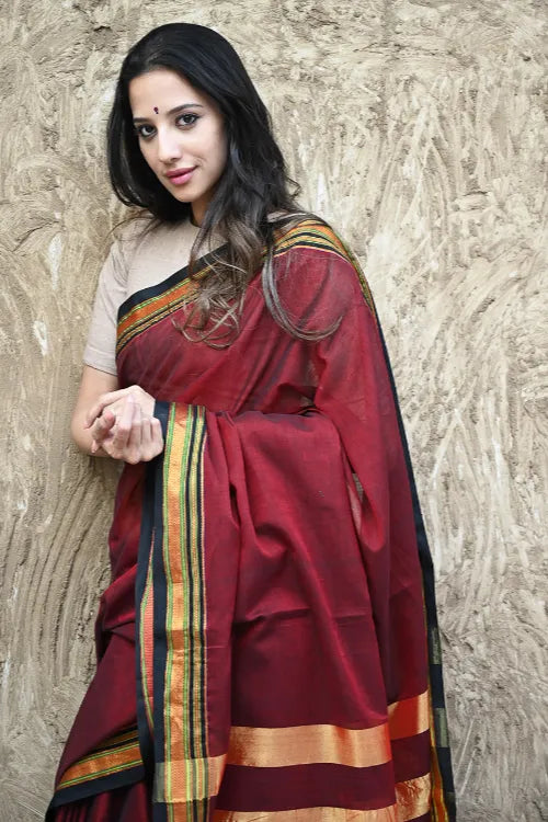 Deccan Elegance. Cotton Blend Ilkal Saree - Sindoori