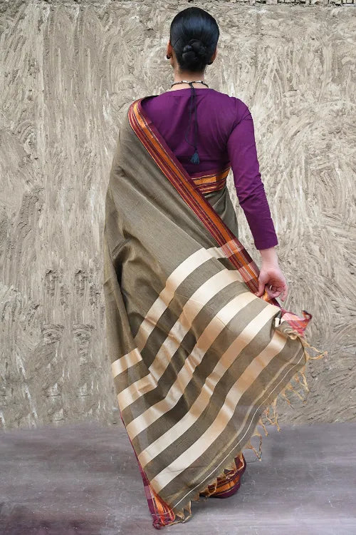 Deccan Elegance. Cotton Blend Ilkal Saree - Maati