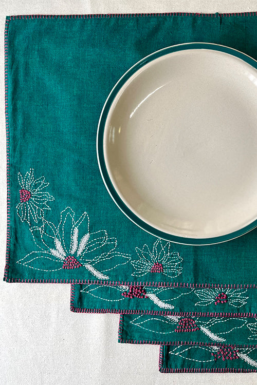 Okhai "Gathering" Hand Embroidered Pure Cotton Set of 6 Table Mats